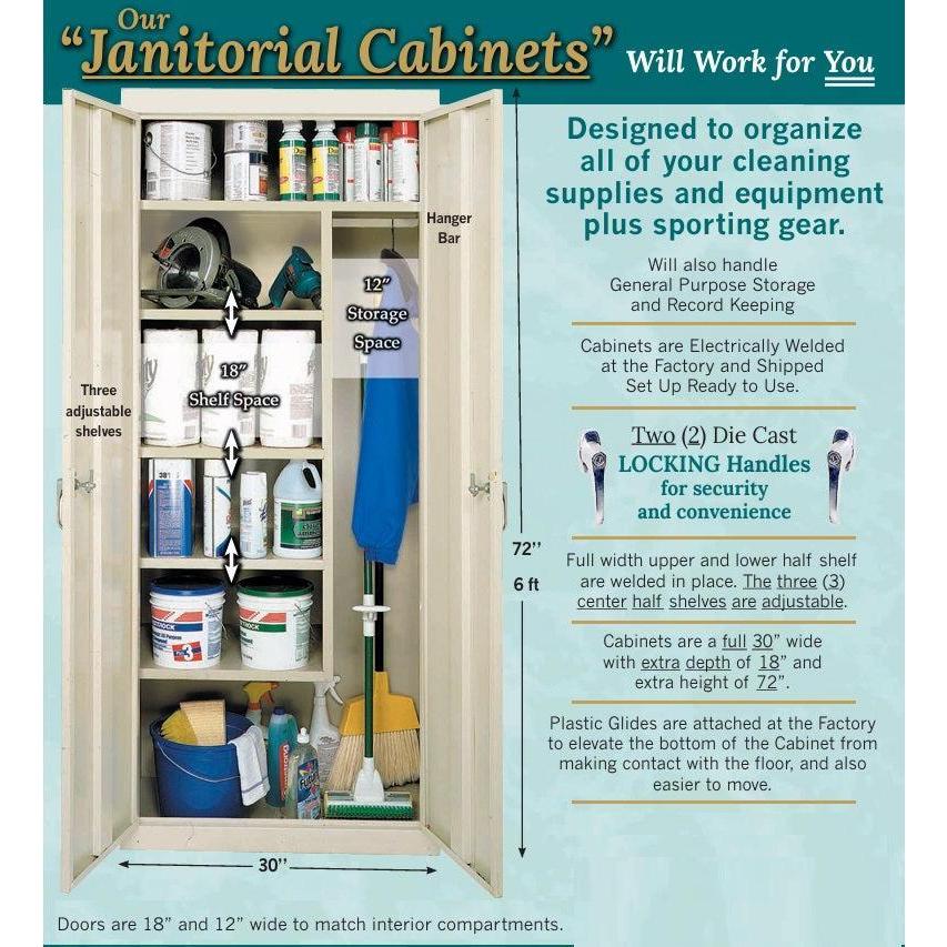 Herculite Metal Janitorial Cabinet, 30" W x 18" D x 72" H