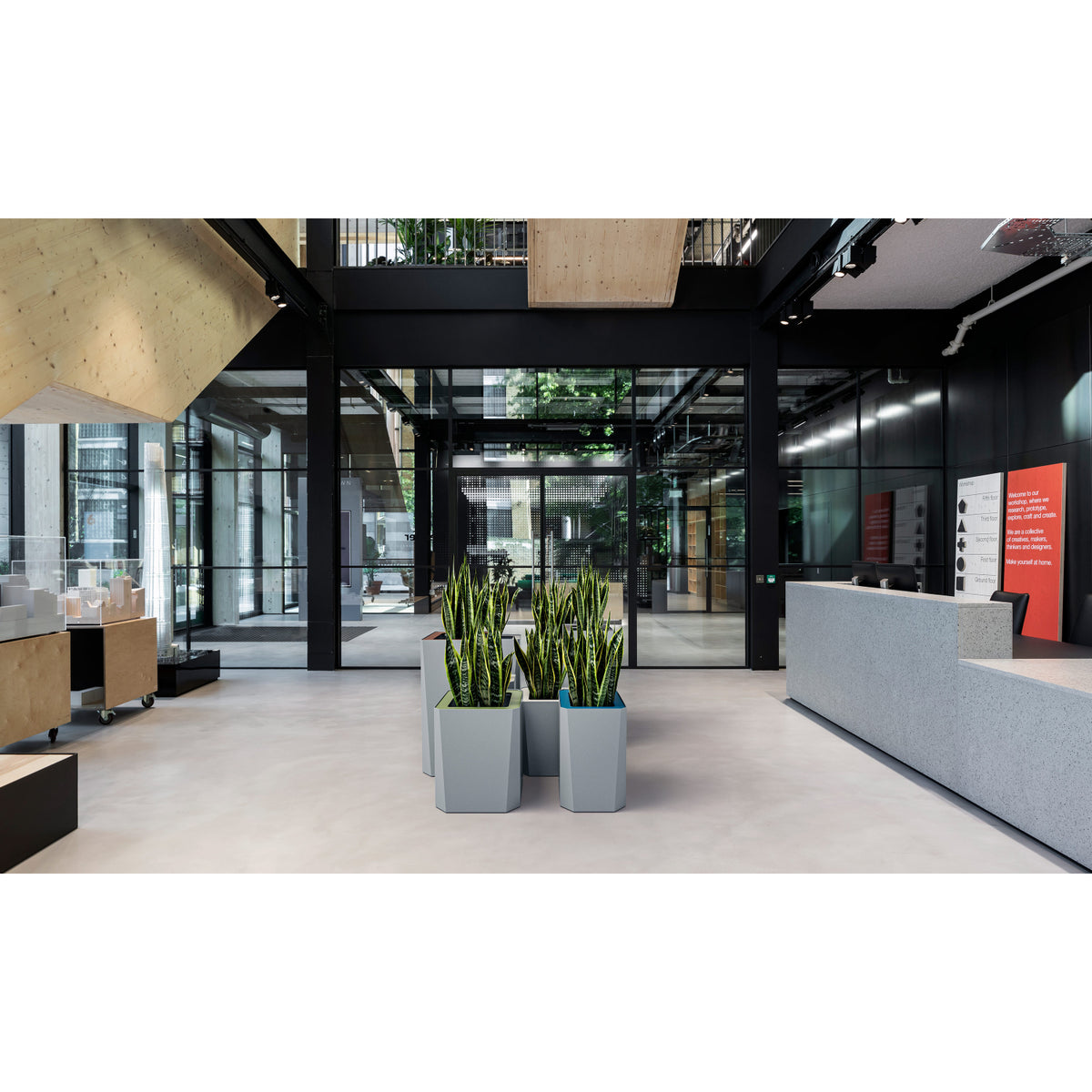 Kasta Indoor Medium Height Painted Steel Square Planter, 16" W x 16" D x 18-1/4" H