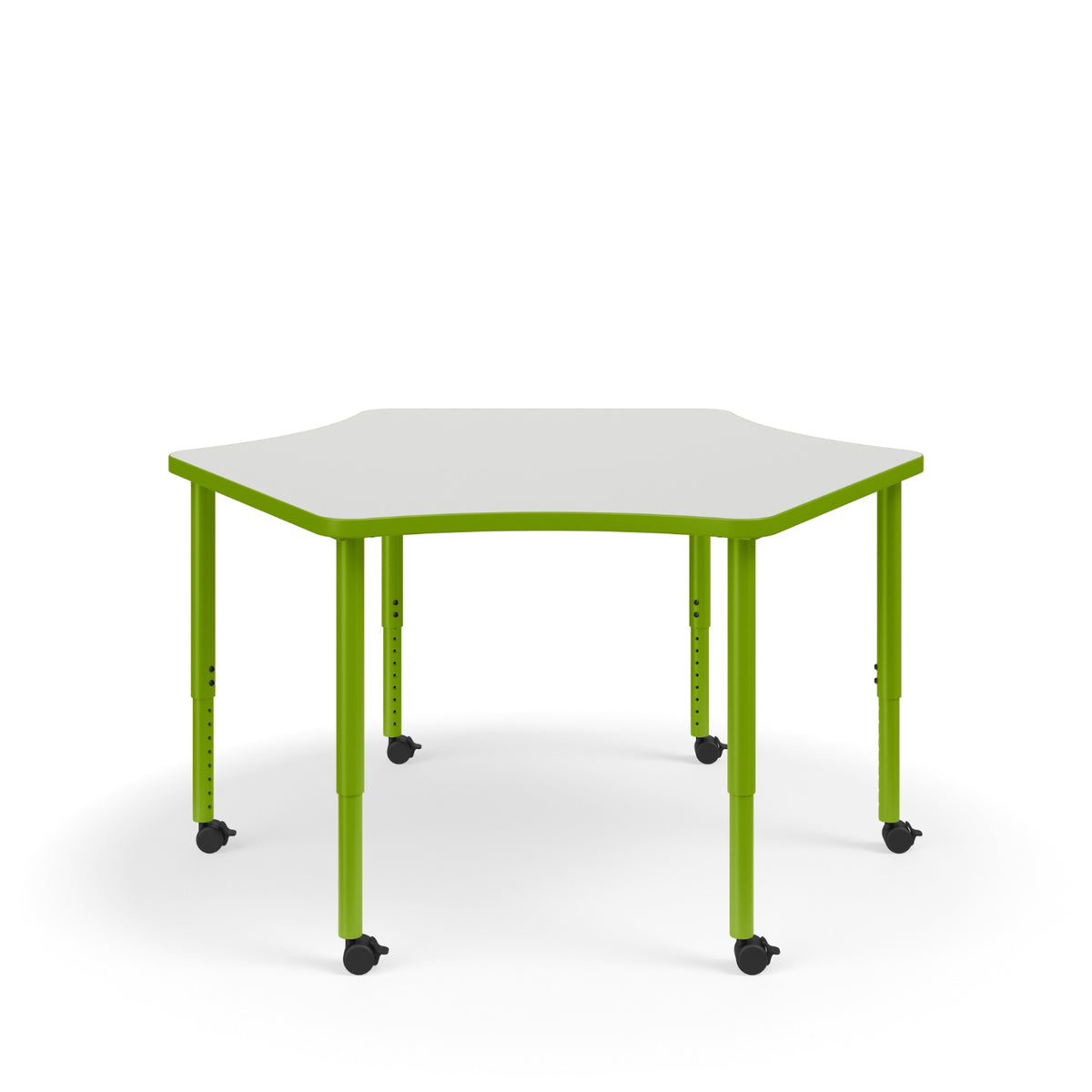 KI Ruckus Sitting Adjustable Height 6-Leg Sprocket Activity Table with 1-1/4" Laminate Top, 30" x 55" x 48" x 20" - 33" H, FREE SHIPPING