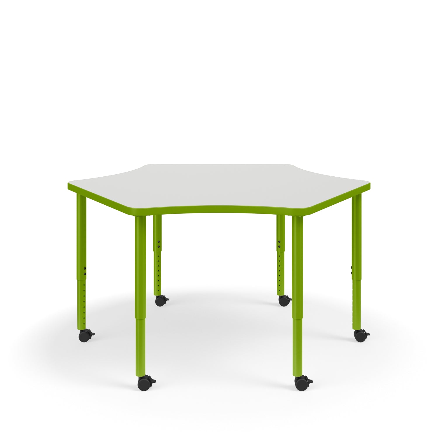 KI Ruckus Sitting Adjustable Height 6-Leg Sprocket Activity Table with 1-1/4" Laminate Top, 30" x 55" x 48" x 20" - 33" H, FREE SHIPPING