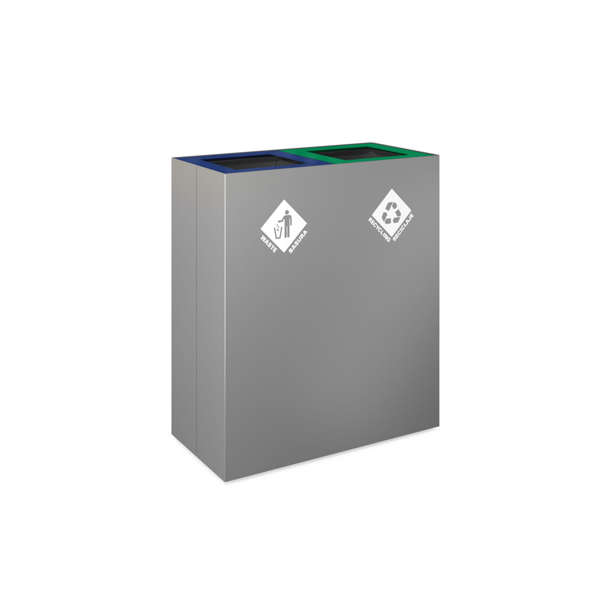 PIC Indoor Double Square Compartment Waste Receptacle with 32 Gallon Body, 23-5/8" W x 11-7/8" D x 26-15/16" H