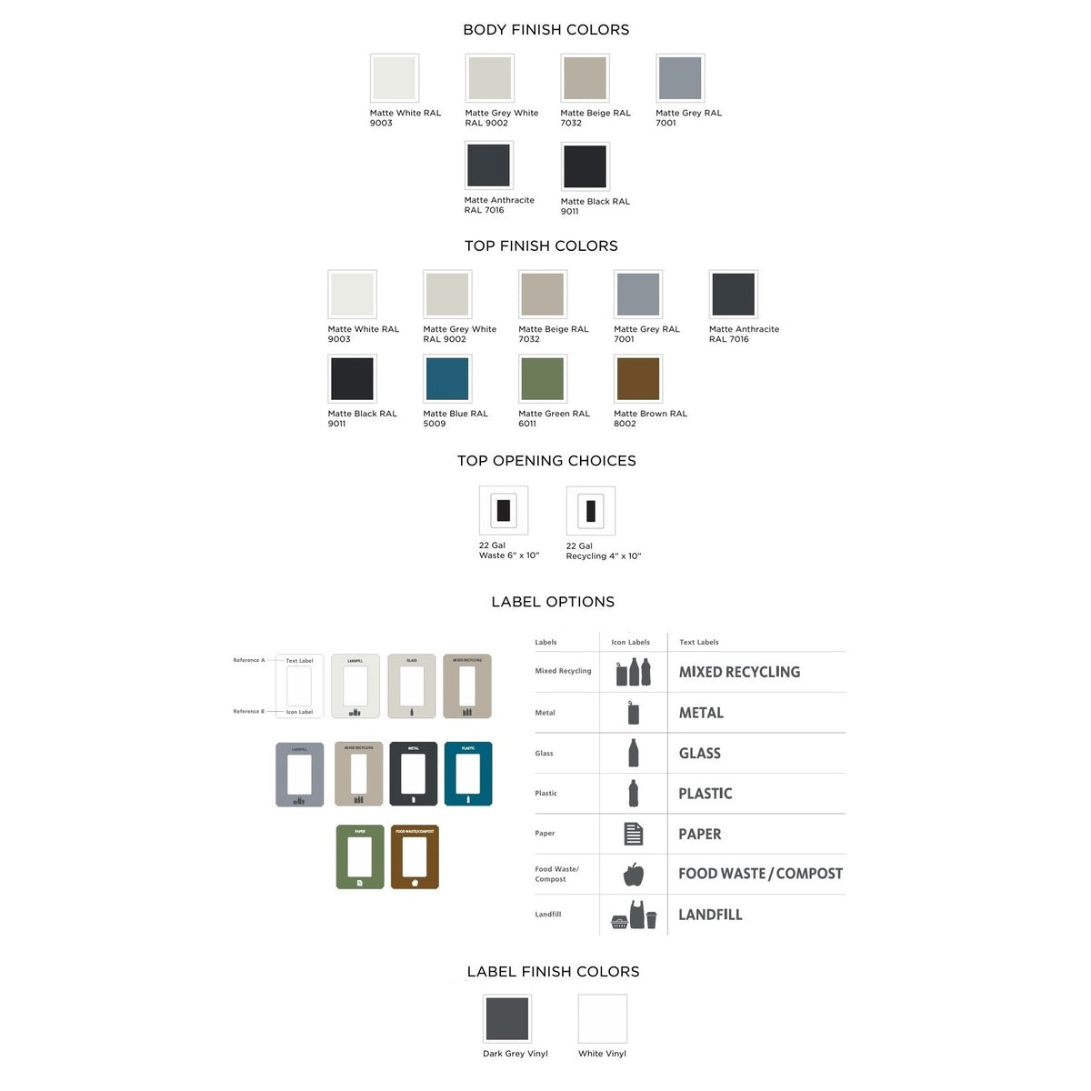 Kasta Indoor Painted Steel 22-Gallon Rectangular Waste Receptacle, 12" W x 16" D x 28-1/4" H