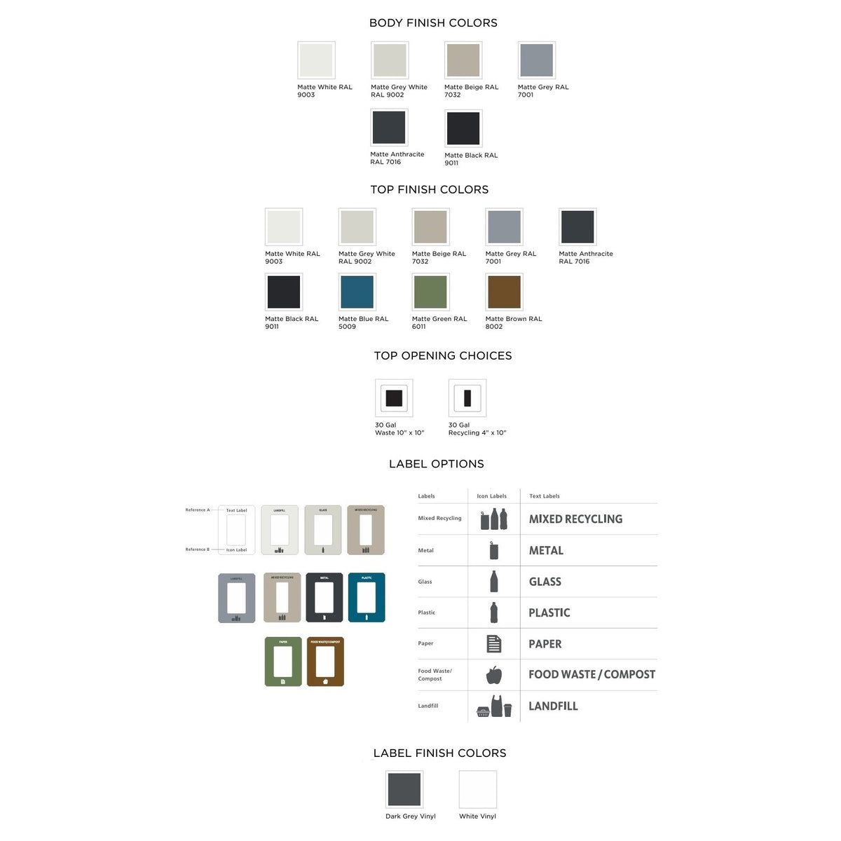 Kasta Indoor Painted Steel 30-Gallon Square Waste Receptacle, 16" W x 16" D x 28-1/4" H