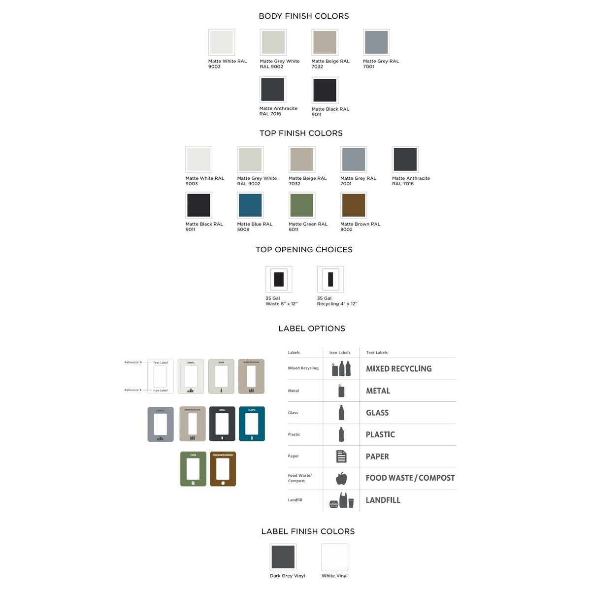 Kasta Indoor Painted Steel 35-Gallon Rectangular Waste Receptacle, 14" W x 18" D x 33-1/4" H