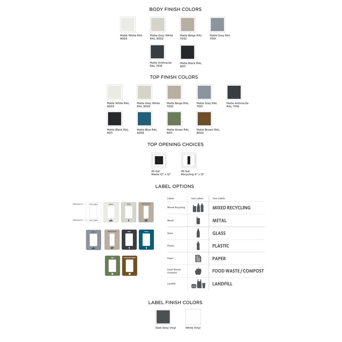 Kasta Indoor Painted Steel 45-Gallon Square Waste Receptacle, 18" W x 18" D x 33-1/4" H