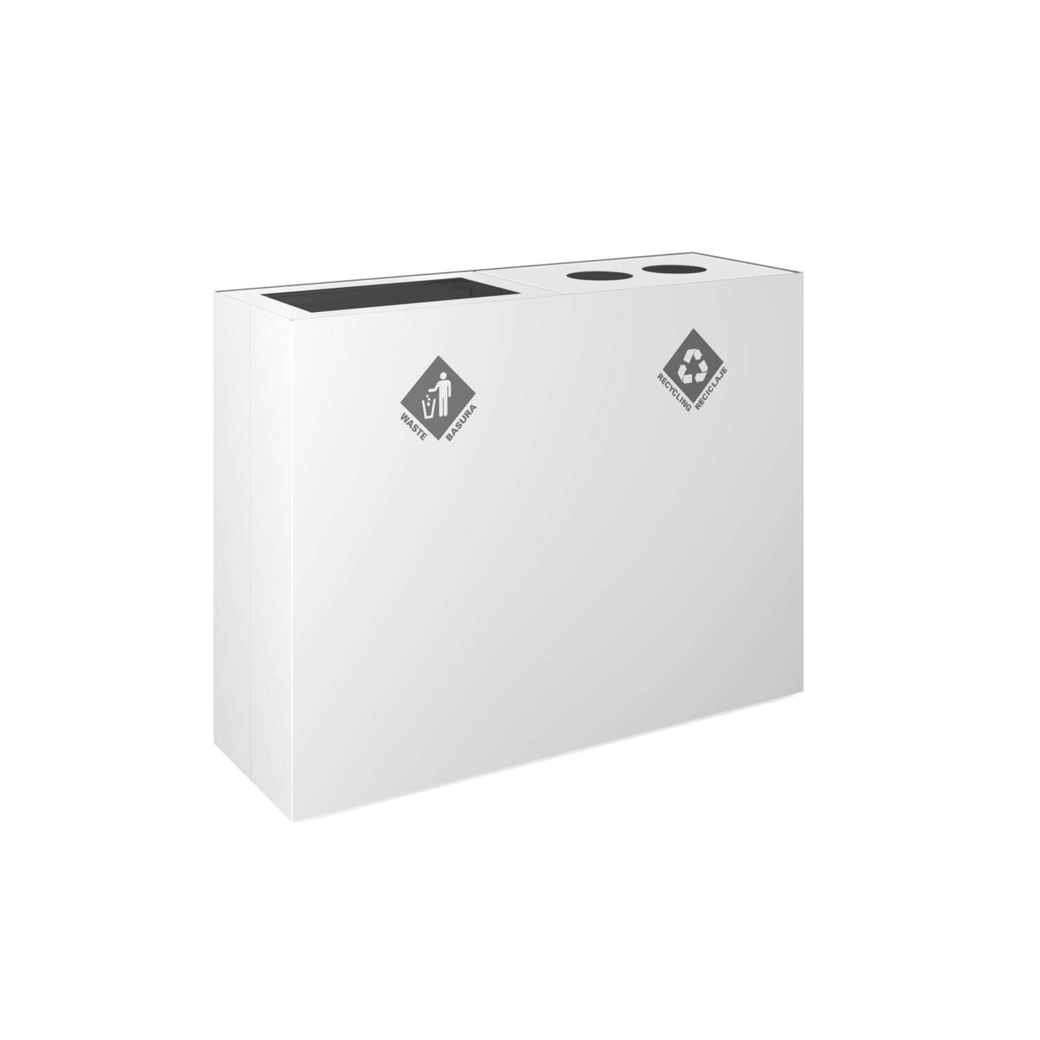 PIC Indoor Double Rectangle Compartment Waste Receptacle with 48 Gallon Body 35-5/16" W x 11-7/8" D x 26-15/16" H