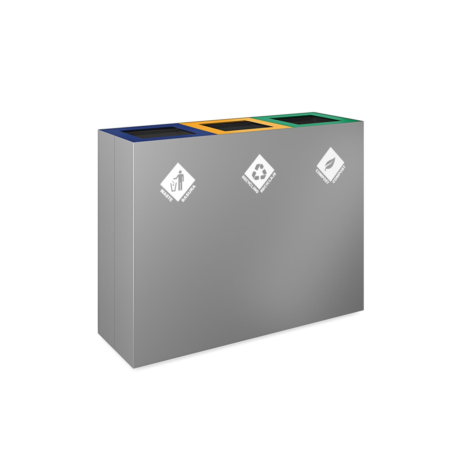 PIC Indoor Triple Square Compartment Waste Receptacle with 48 Gallon Body,35-5/16" W x 11-7/8" D x 26-15/16" H