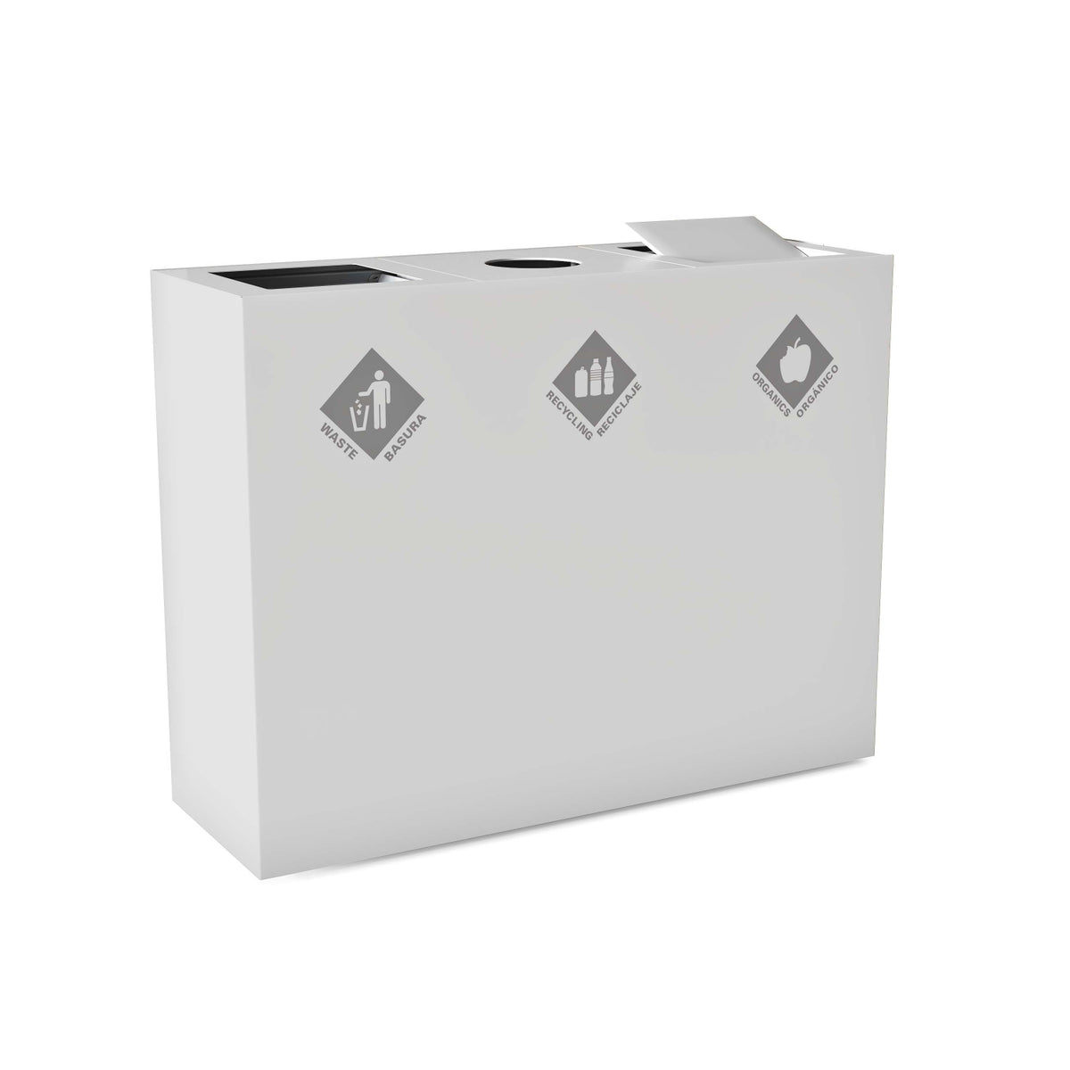 PIC Indoor Triple Square Compartment Waste Receptacle with 48 Gallon Body,35-5/16" W x 11-7/8" D x 26-15/16" H