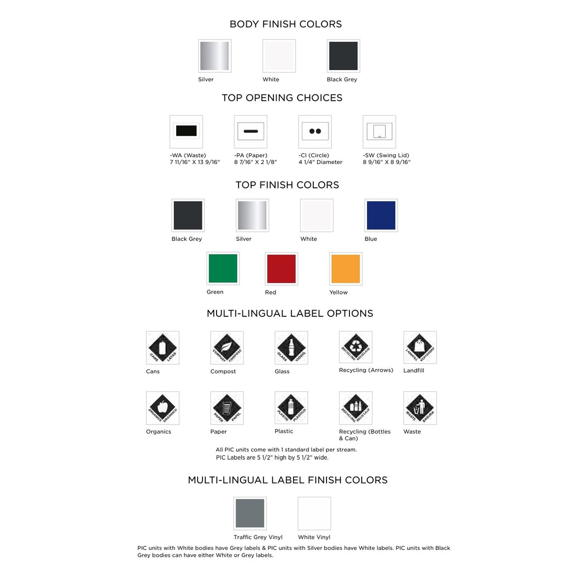 PIC Indoor Double Rectangle Compartment Waste Receptacle with 48 Gallon Body 35-5/16" W x 11-7/8" D x 26-15/16" H