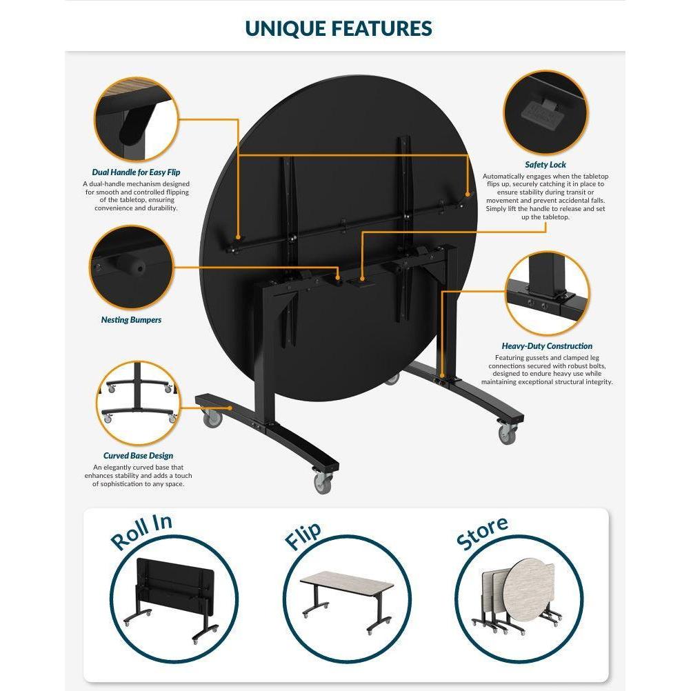 Square Mobile Nesting Flipper Table, 48" x 48", MDF Core, High Pressure Laminate Top with ProtectEdge