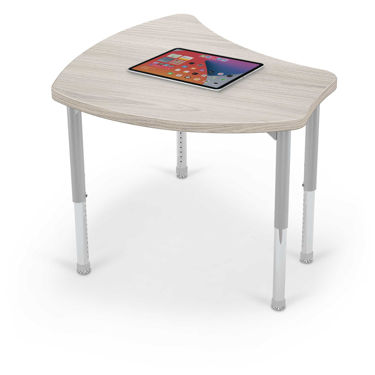 Mooreco Hierarchy Shapes Desk, Grey Elm HPL Top with Matching Edgeband, Platinum Legs,