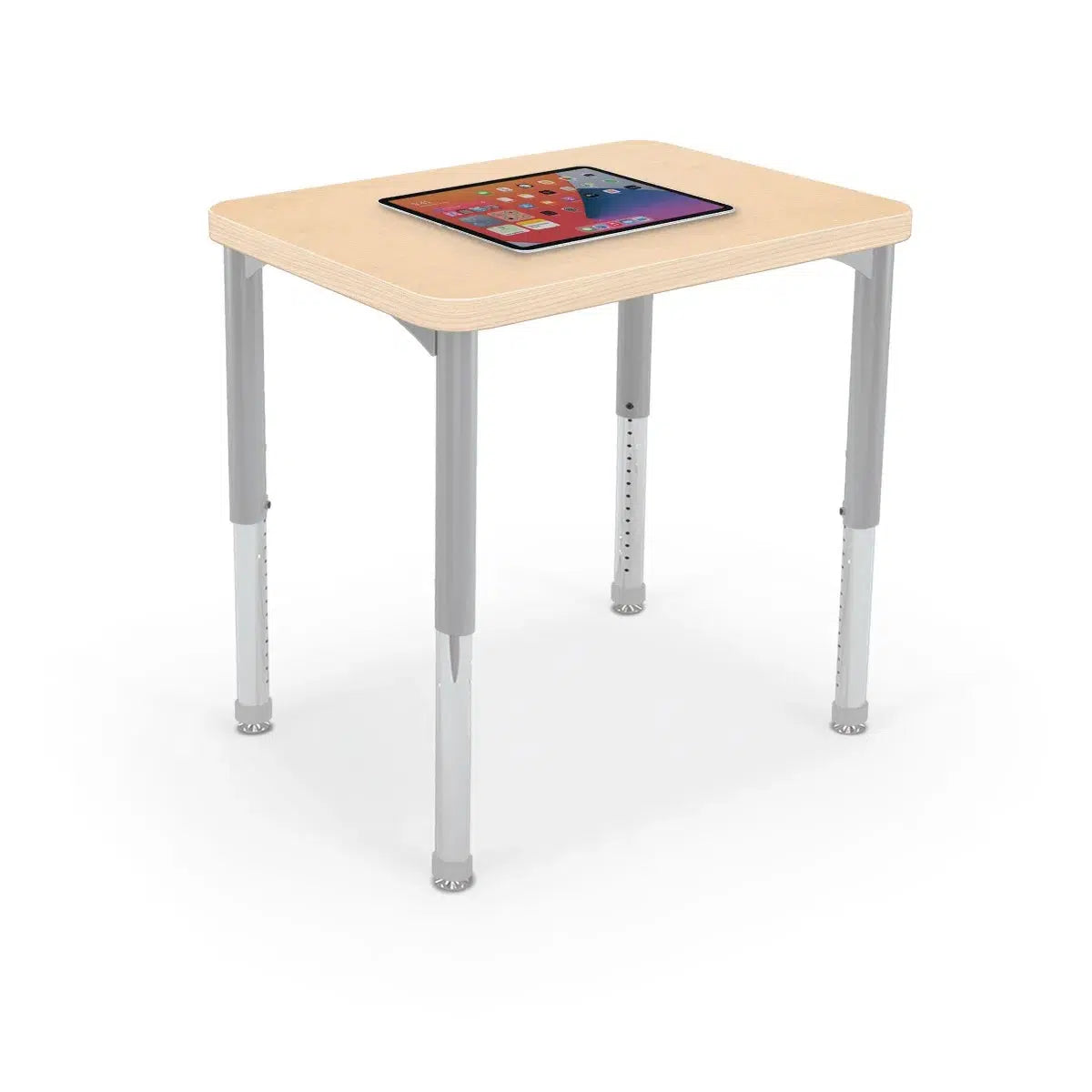 Mooreco Hierarchy Rectangle Desk, Fusion Maple HPL Top with Matching Edgeband, Platinum Legs,