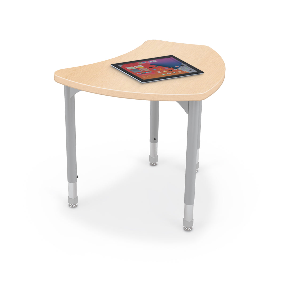 Mooreco Hierarchy Shapes Desk, Fusion Maple HPL Top with Matching Edgeband, Platinum Legs,