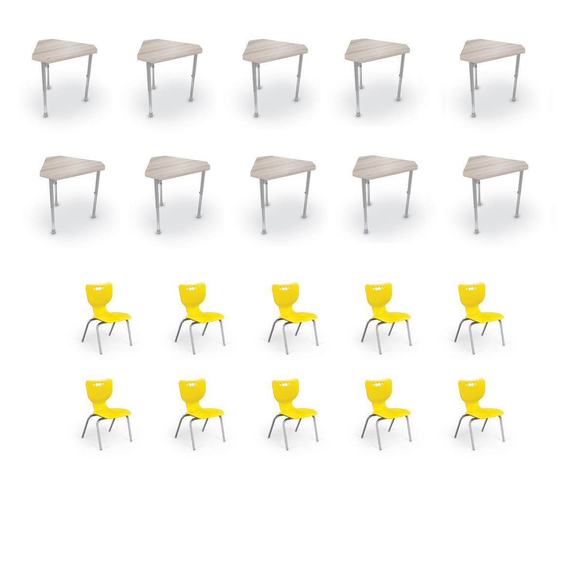 Hierarchy Classroom Desk and Chair Package, 10 Hierarchy Monroe Diamond Desks with 10 Hierarchy Chairs