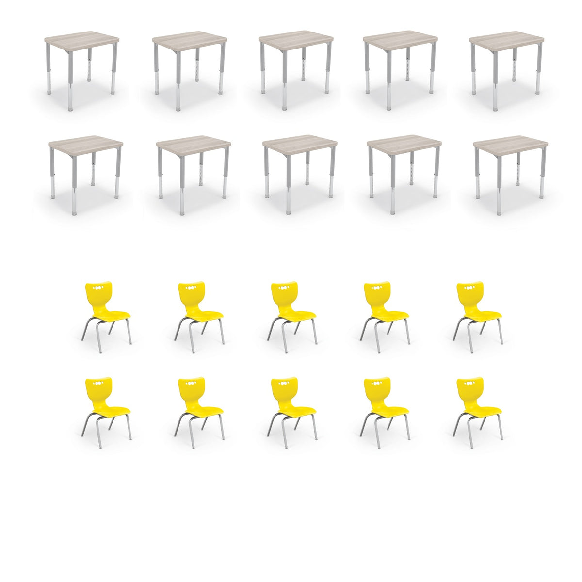 Hierarchy Classroom Desk and Chair Package, 10 Hierarchy Snap Rectangle Desks with 10 Hierarchy Chairs
