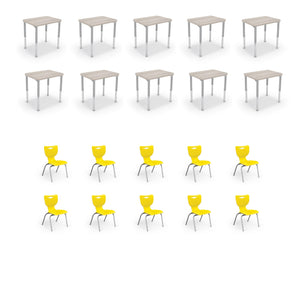 Hierarchy Classroom Desk and Chair Package, 10 Hierarchy Snap Rectangle Desks with 10 Hierarchy Chairs