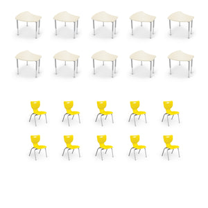 Hierarchy Classroom Desk and Chair Package, 10 Hierarchy Shapes Desks with 10 Hierarchy Chairs