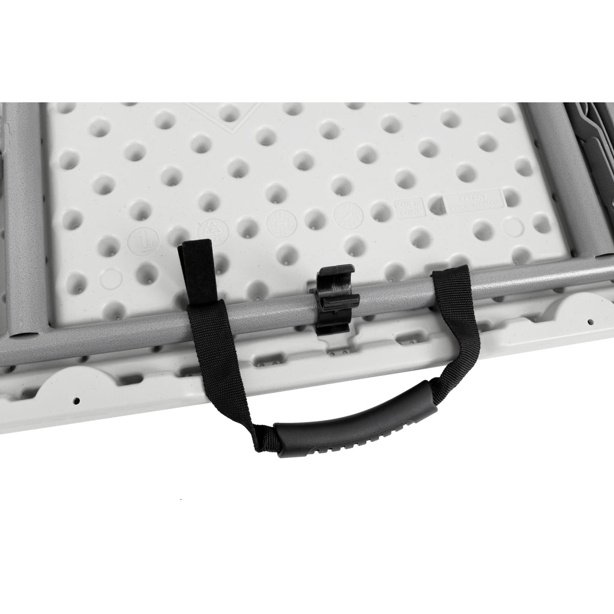 Fold-in-Half Adjustable Height Plastic Folding Table, 48" x 24", Speckled Grey Top with Grey Frame