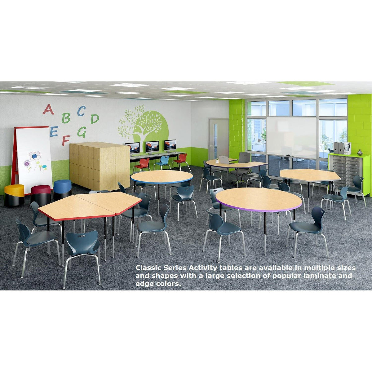 Modern Classic Series 36 x 72" Kidney Activity Table with High Pressure Laminate Top, Adjustable Height Legs