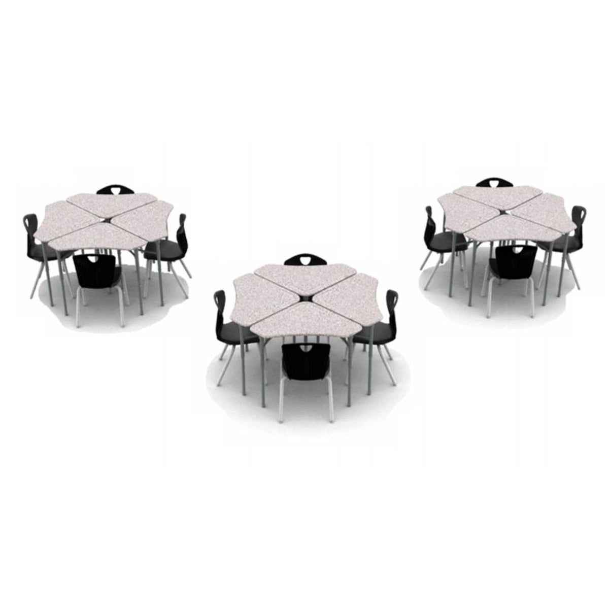 Classroom Desk and Chair Package, 12 Kaleidoscope Adjustable Height Triangle Desks with Solid Plastic Tops, 12 Ovation Stack Chairs