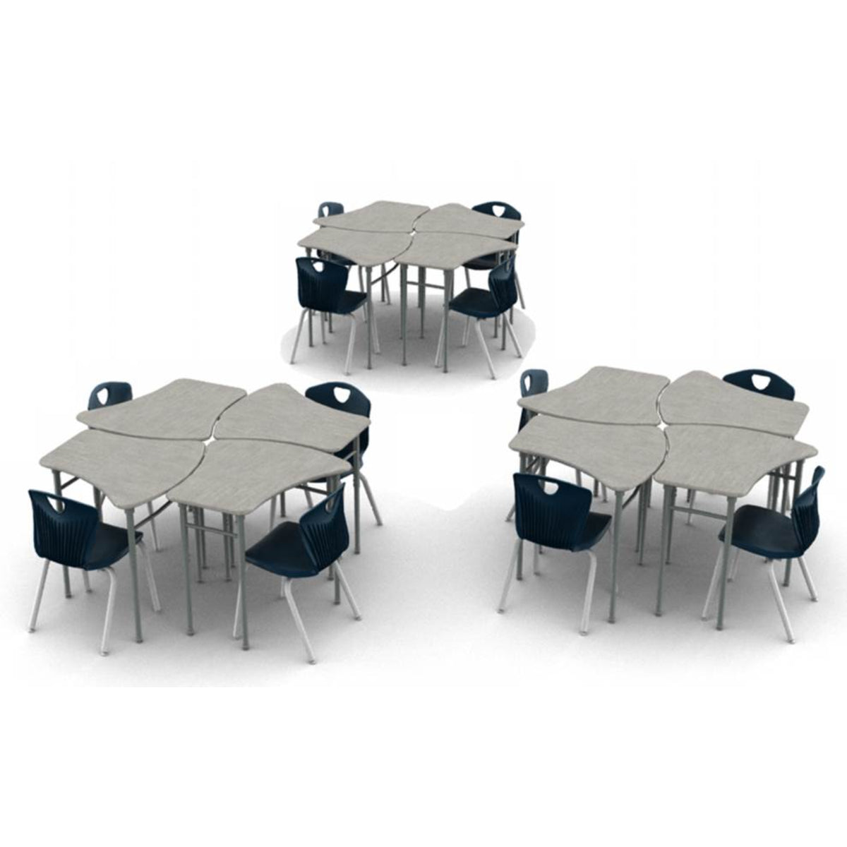 Classroom Desk and Chair Package, 12 Kaleidoscope Adjustable Height Vertebrae Desks with Solid Plastic Tops, 12 Ovation Stack Chairs