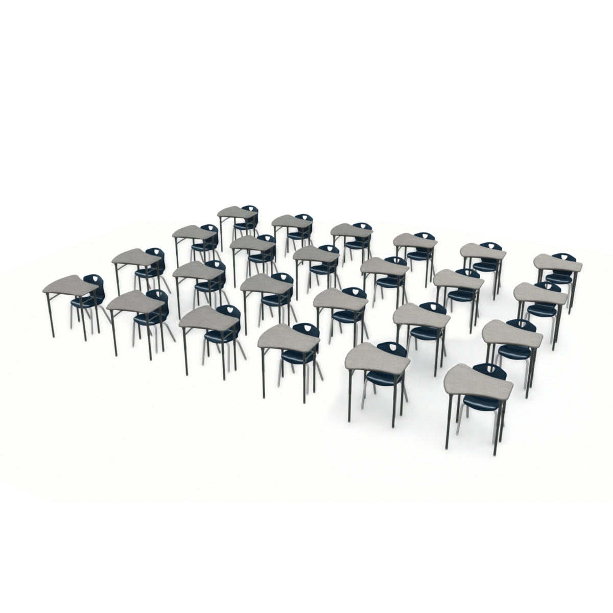 Classroom Desk and Chair Package, 24 Kaleidoscope Adjustable Height Vertebrae Desks with Solid Plastic Tops, 24 Ovation Stack Chairs