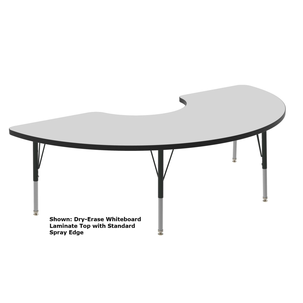 USA Capitol Dimension Series 36" x 72" Half Moon Activity Table, Dry-Erase Whiteboard Laminate Top with Premium Spray Edge