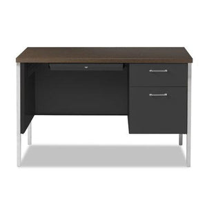 Single Pedestal Steel Desk, 45.25" x 24" x 29.5", Mocha/Black