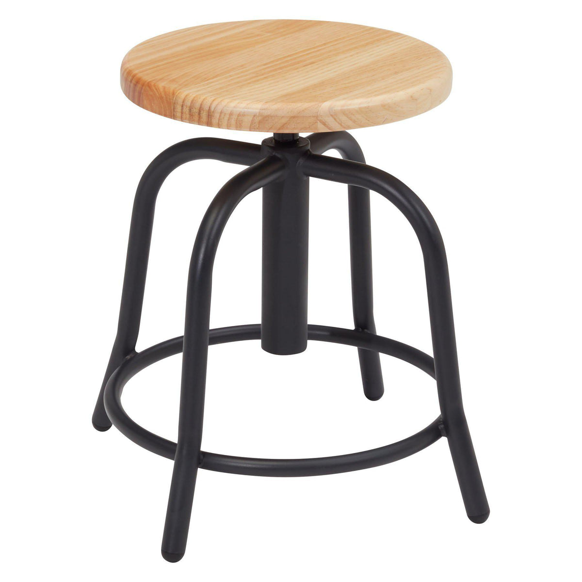 19” - 25” Height Adjustable Swivel Stool, Wooden Seat and Steel Frame-Stools-Black-