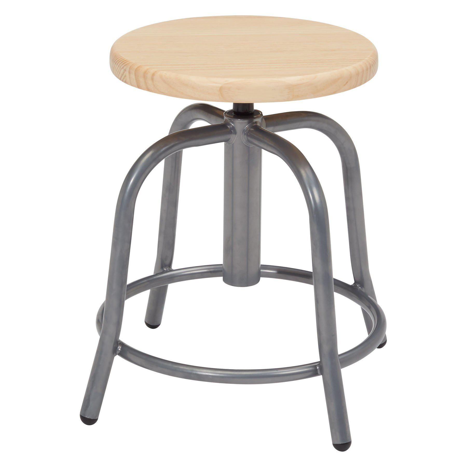 19” - 25” Height Adjustable Swivel Stool, Wooden Seat and Steel Frame-Stools-Grey-