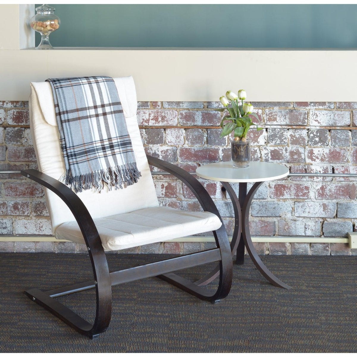 Niche Mia Bentwood Reclining Chair with Mocha Walnut Frame Finish, Beige Upholstery