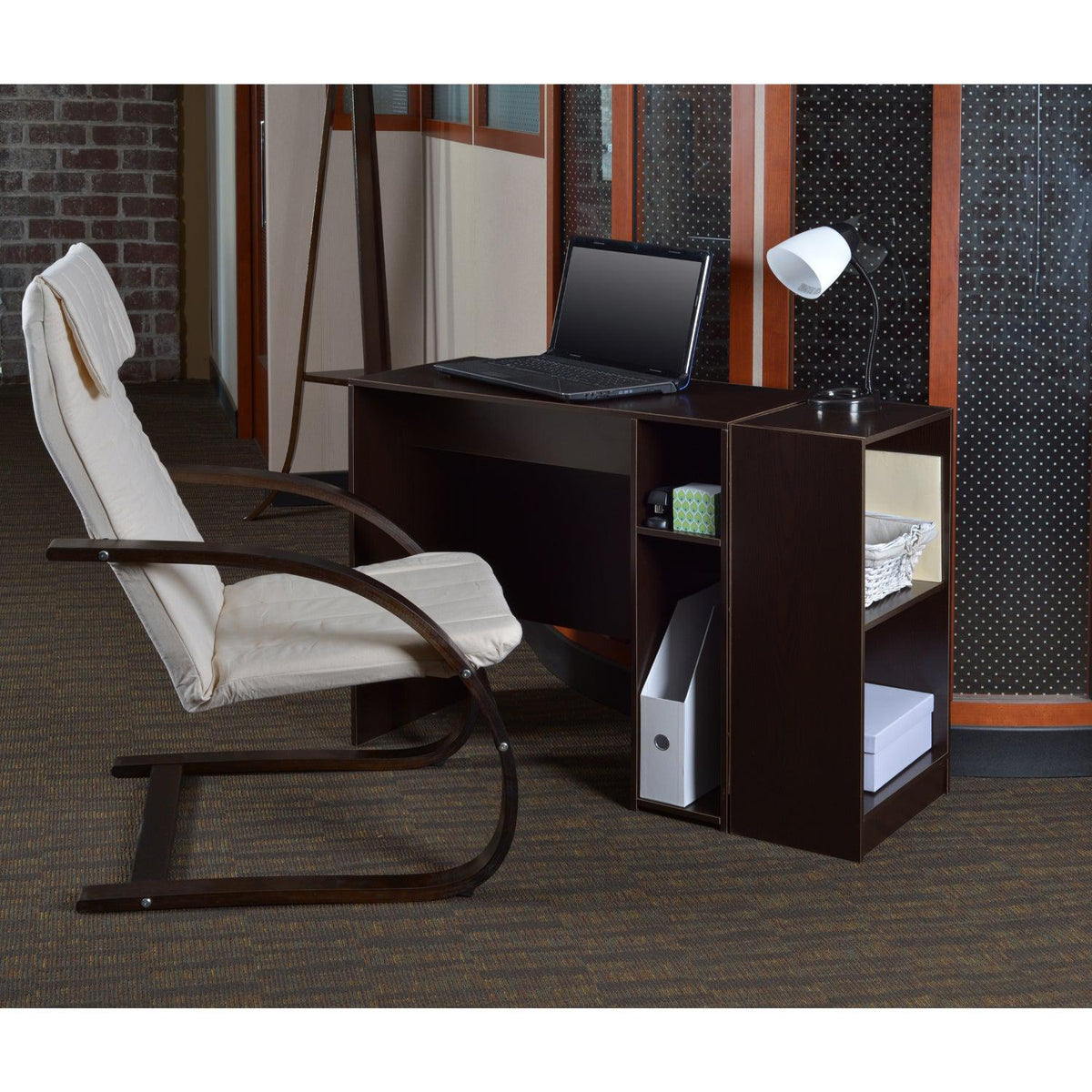 Niche Mia Bentwood Reclining Chair with Mocha Walnut Frame Finish, Beige Upholstery