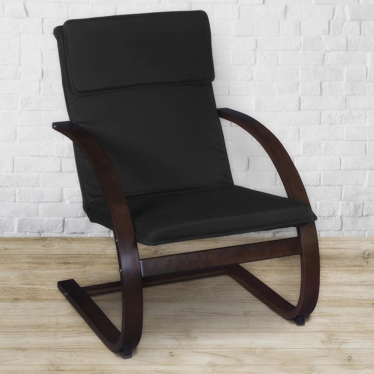 Niche Mia Bentwood Reclining Chair with Mocha Walnut Frame Finish, Black Upholstery