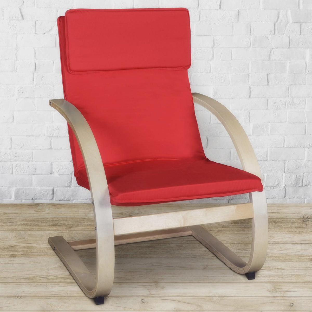 Niche Mia Bentwood Reclining Chair with Natural Frame Finish, Red Upholstery