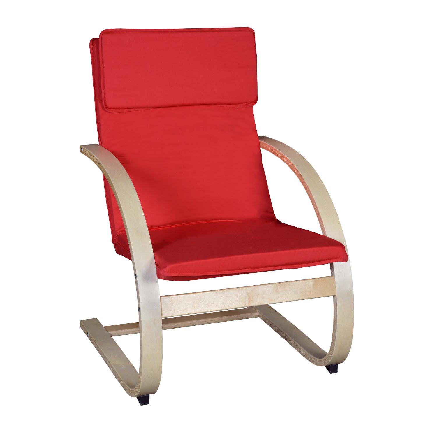 Niche Mia Bentwood Reclining Chair with Natural Frame Finish, Red Upholstery