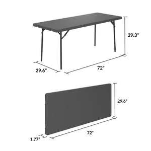 Dorel Zown Classic Comfort Leg Commercial Blow Mold Resin Plastic Folding Table, 72" x 30", Grey