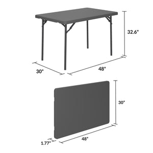 Dorel Zown Classic Comfort Leg Commercial Blow Mold Resin Plastic Folding Table, 48" x 30", Grey