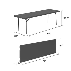 Dorel Zown Classic Comfort Leg Commercial Blow Mold Resin Plastic Folding Table. 96" x 30", Grey