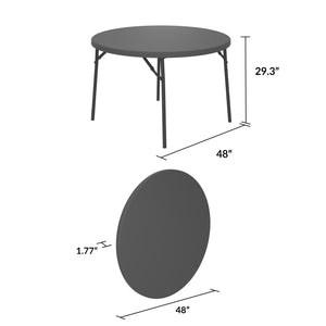 Dorel Zown Classic Comfort Leg 48 Inch Round Commercial Blow Mold Resin Plastic Folding Table, Grey