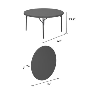 Dorel Zown Classic Comfort Leg 60 Inch Round Commercial Blow Mold Resin Plastic Folding Table, Grey