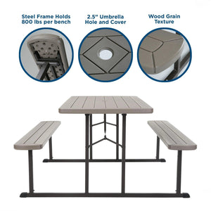 Dorel Bridgeport Outdoor Living™ 6 foot Folding Picnic Table, Taupe Wood Grain