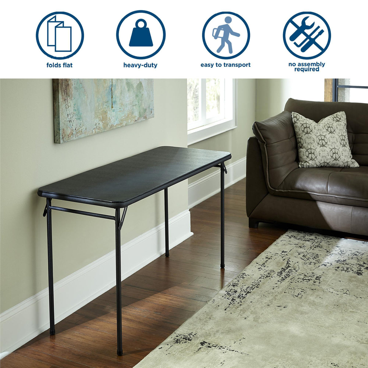 Bridgeport 20" x 48" Vinyl Top Folding Table, Black