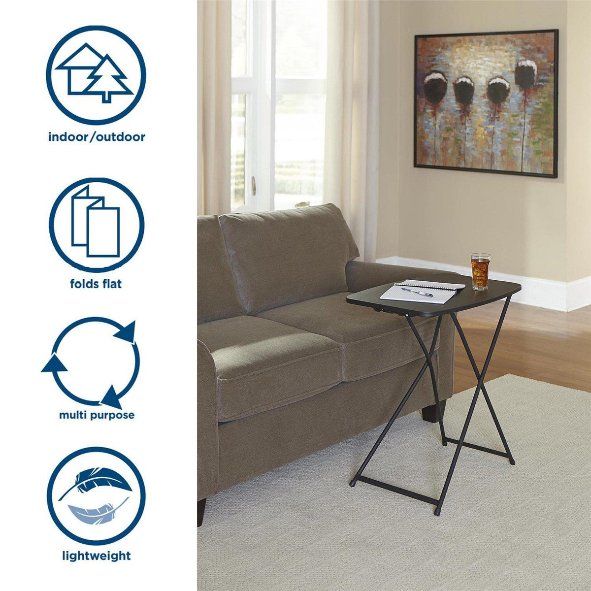 Bridgeport 18" x 26" Adjustable Height Personal Folding Activity Table, Black