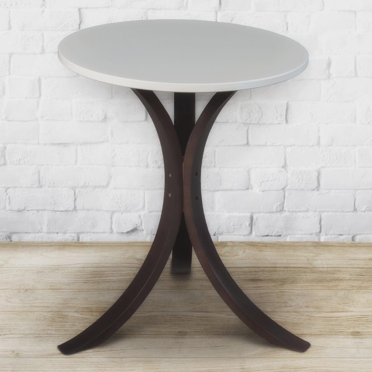 Niche Mia Bentwood Round Side Table, Mocha Walnut Legs, Beige Top