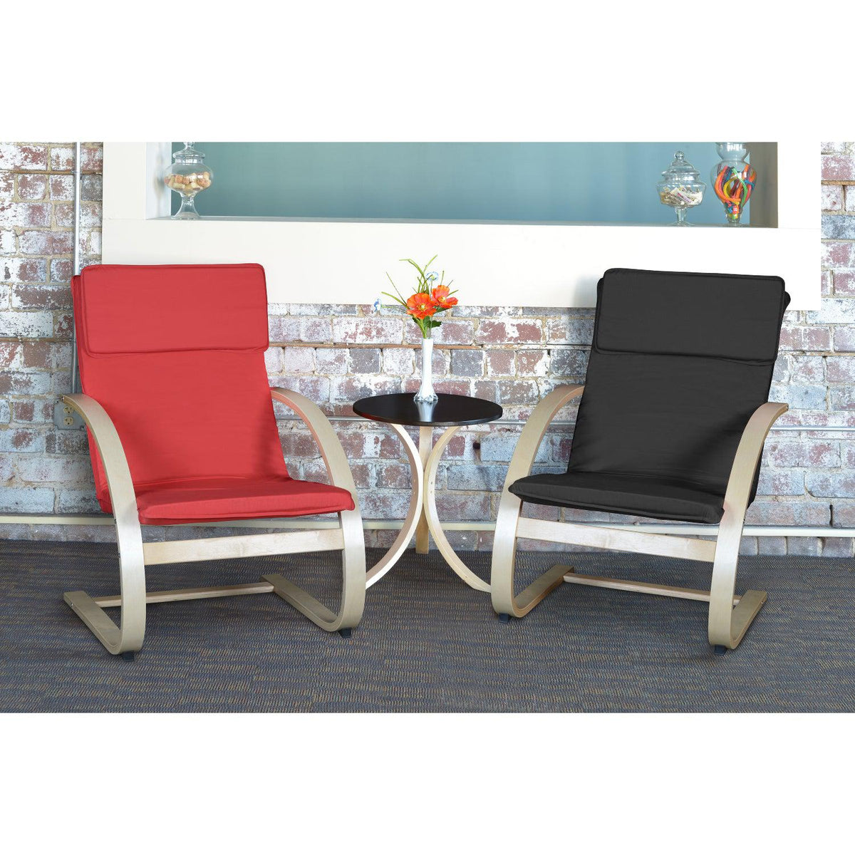 Niche Mia Bentwood Round Side Table, Natural Legs, Black Top