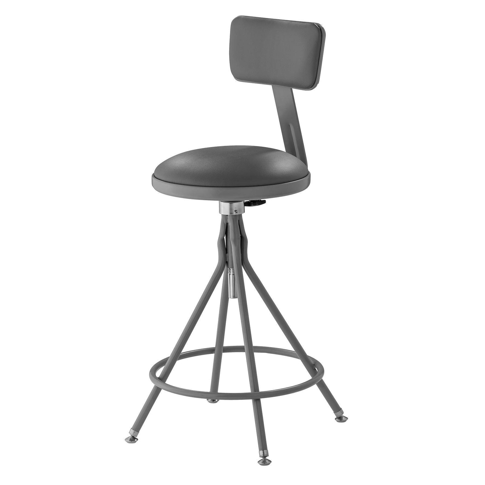 24"-28" Height Adjustable Heavy Duty Vinyl Padded Swivel Steel Stool With Backrest, Grey-Stools-