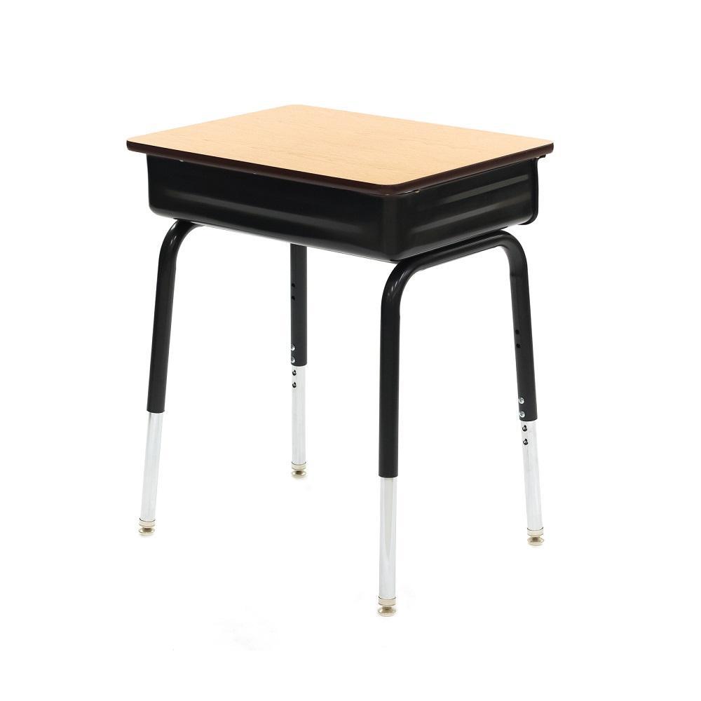Open Front Adjustable Height Desk with Metal Bookbox, High-Pressure Laminate Top