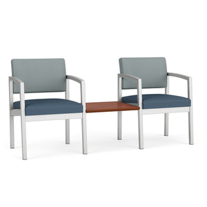 Lenox Steel Collection Reception Seating, 2 Chairs with Connecting Center Table, Designer Fabric Upholstery, FREE SHIPPING