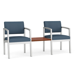 Lenox Steel Collection Reception Seating, 2 Chairs with Connecting Center Table, Standard Fabric Upholstery, FREE SHIPPING