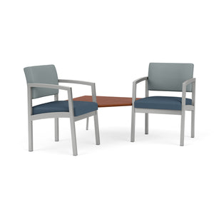 Lenox Steel Collection Reception Seating, 2 Chairs with Connecting Corner Table, Designer Fabric Upholstery, FREE SHIPPING